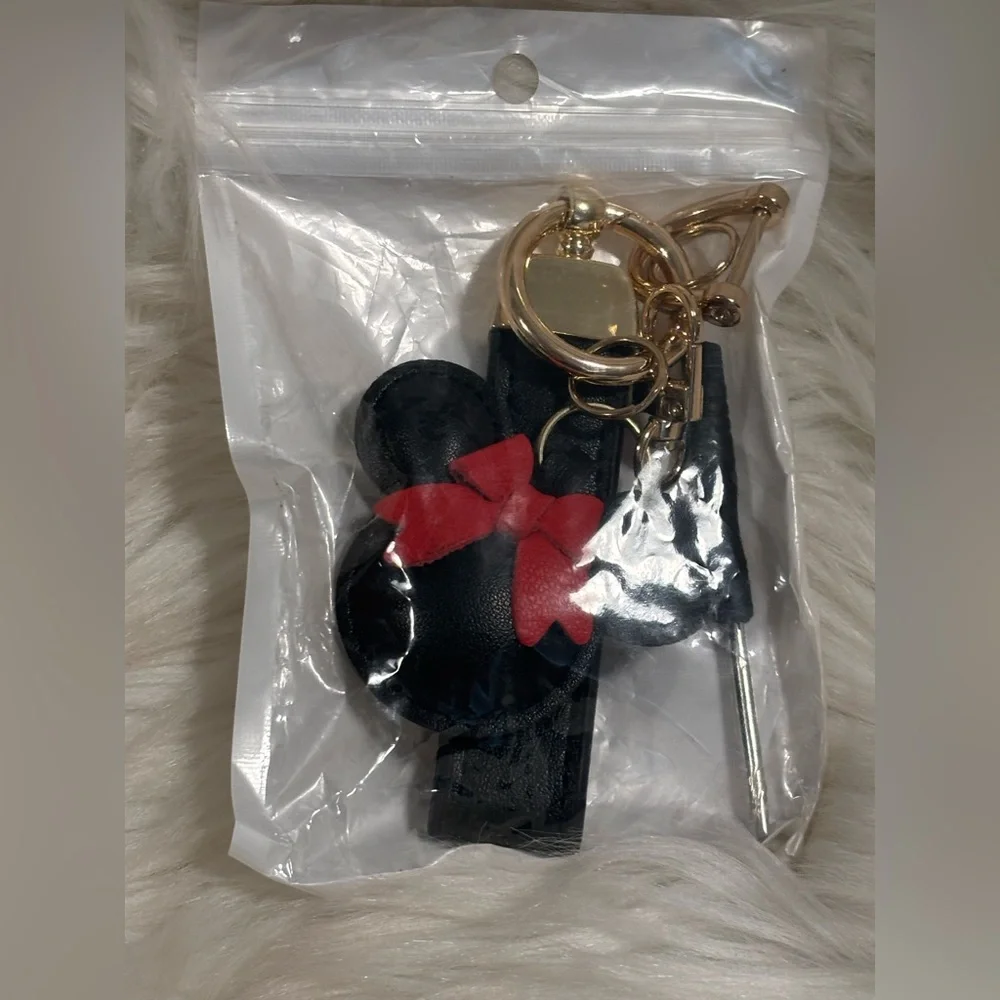 Black and Red Mouse Keychain with Gold Accents and Tool included NIP